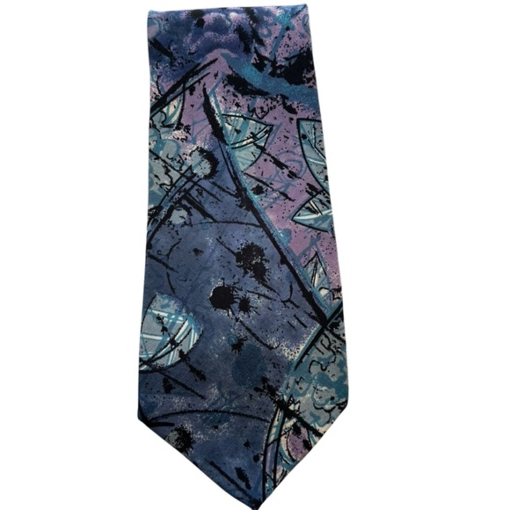 Vintage Blue and Purple Silk Abstract Print Men's Tie NWOT